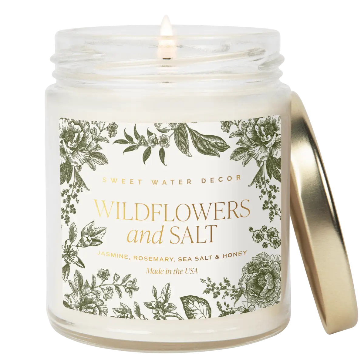Wildflowers and Salt Soy Patterned Candle - Clear Jar - 9 oz - Sweet Water Decor