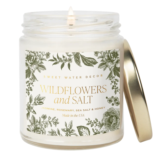 Wildflowers and Salt Soy Patterned Candle - Clear Jar - 9 oz - Sweet Water Decor