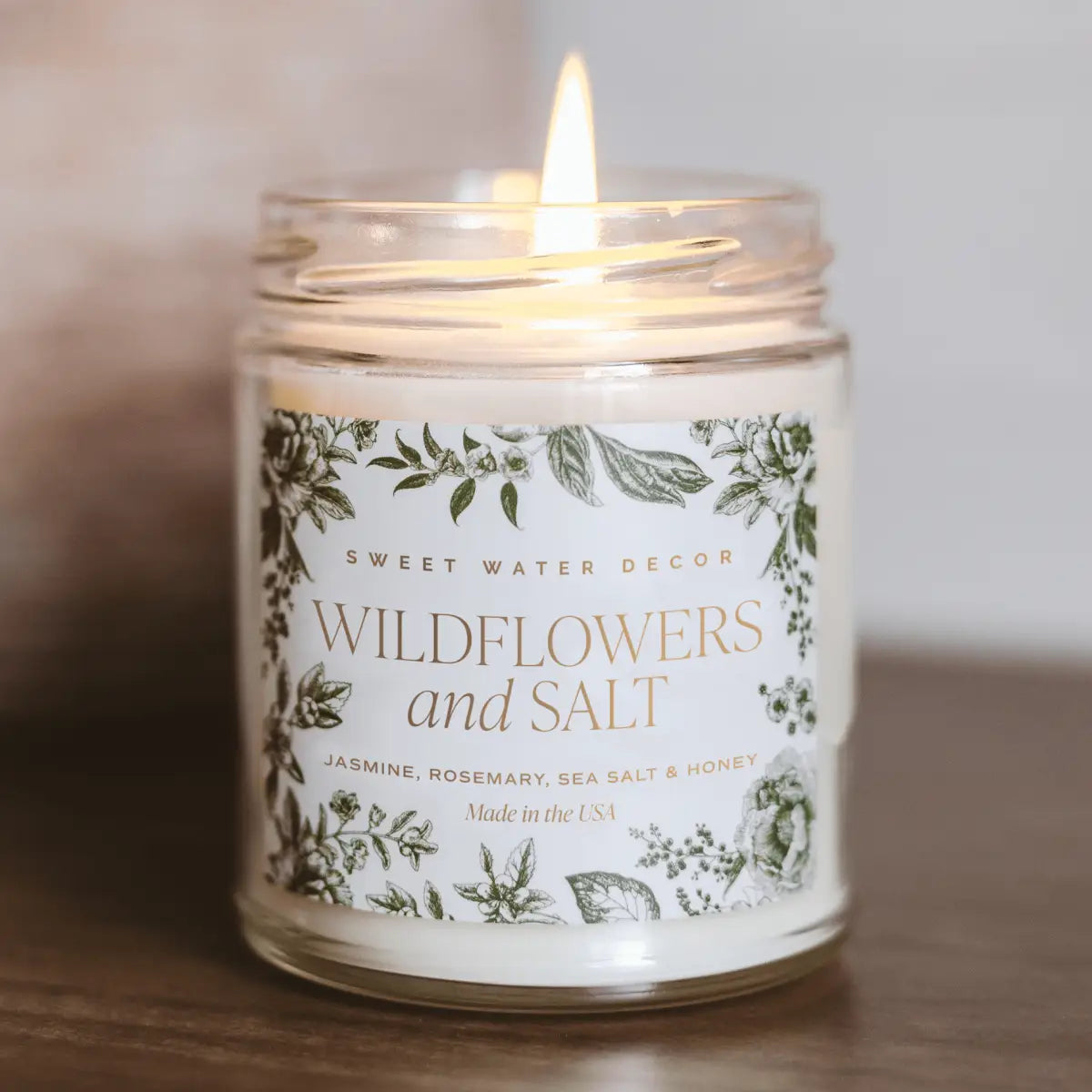 Wildflowers and Salt Soy Patterned Candle - Clear Jar - 9 oz - Sweet Water Decor