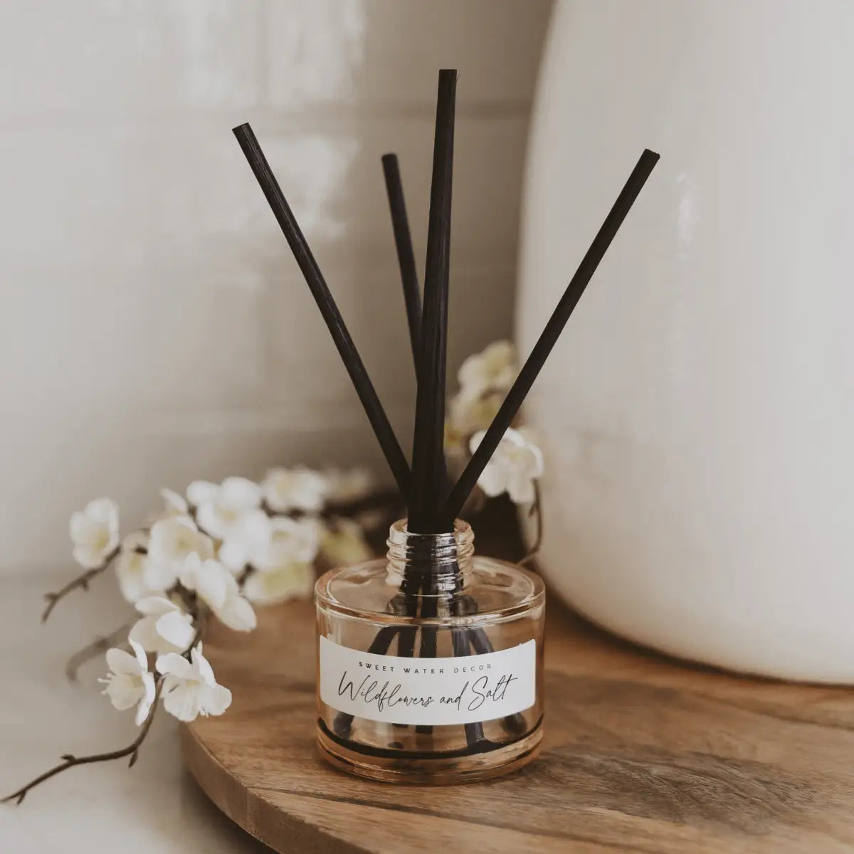 Wildflowers and Salt Tinted Glass Jar Reed Diffuser - Sweet Water Decor