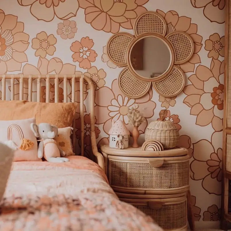 Willow Wallpaper - Mod Pink Flowers - by Indy and Pippa - Loomwell Home Goods