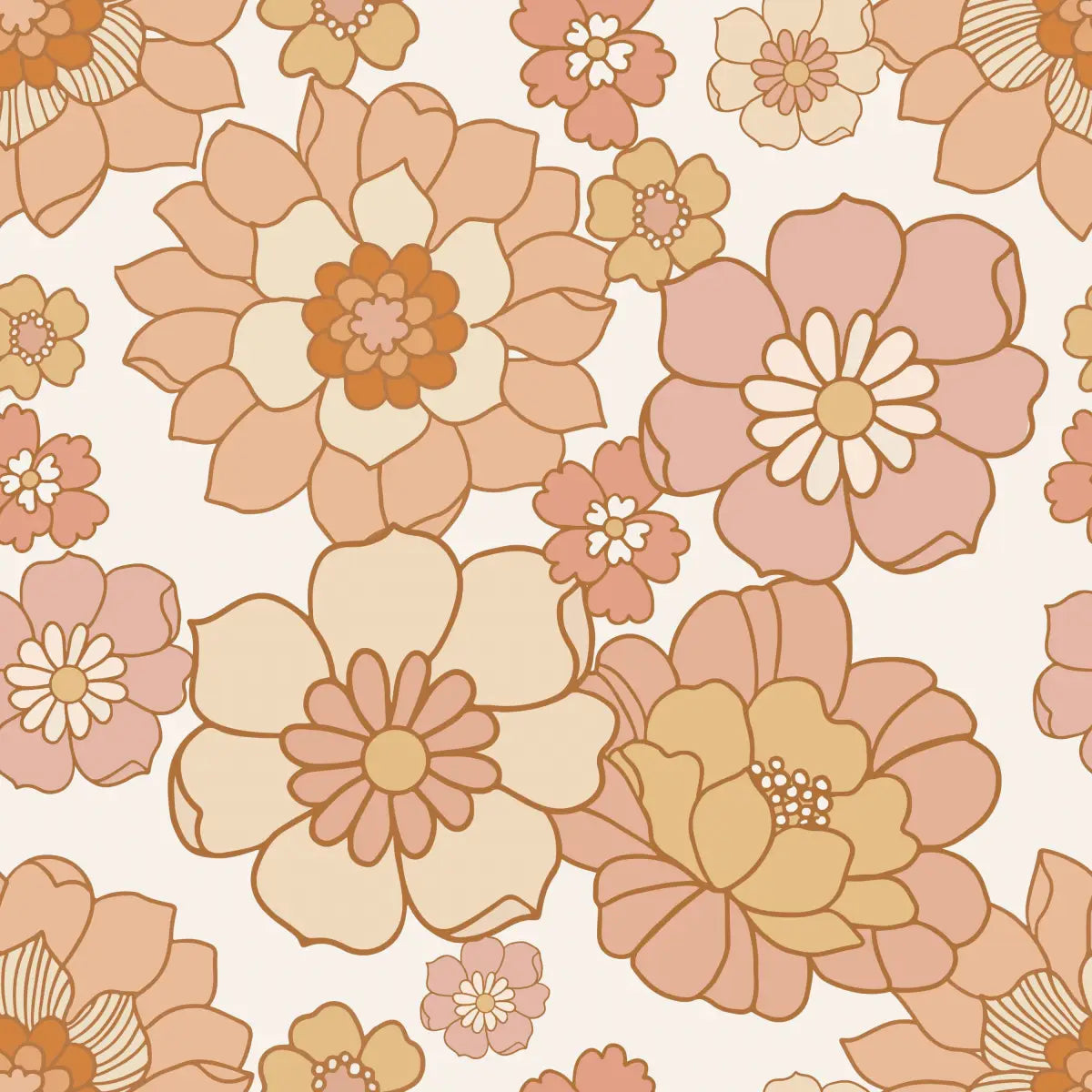 Willow Wallpaper - Mod Pink Flowers - by Indy and Pippa - Sample 1 foot by 1 foot - Loomwell Home Goods