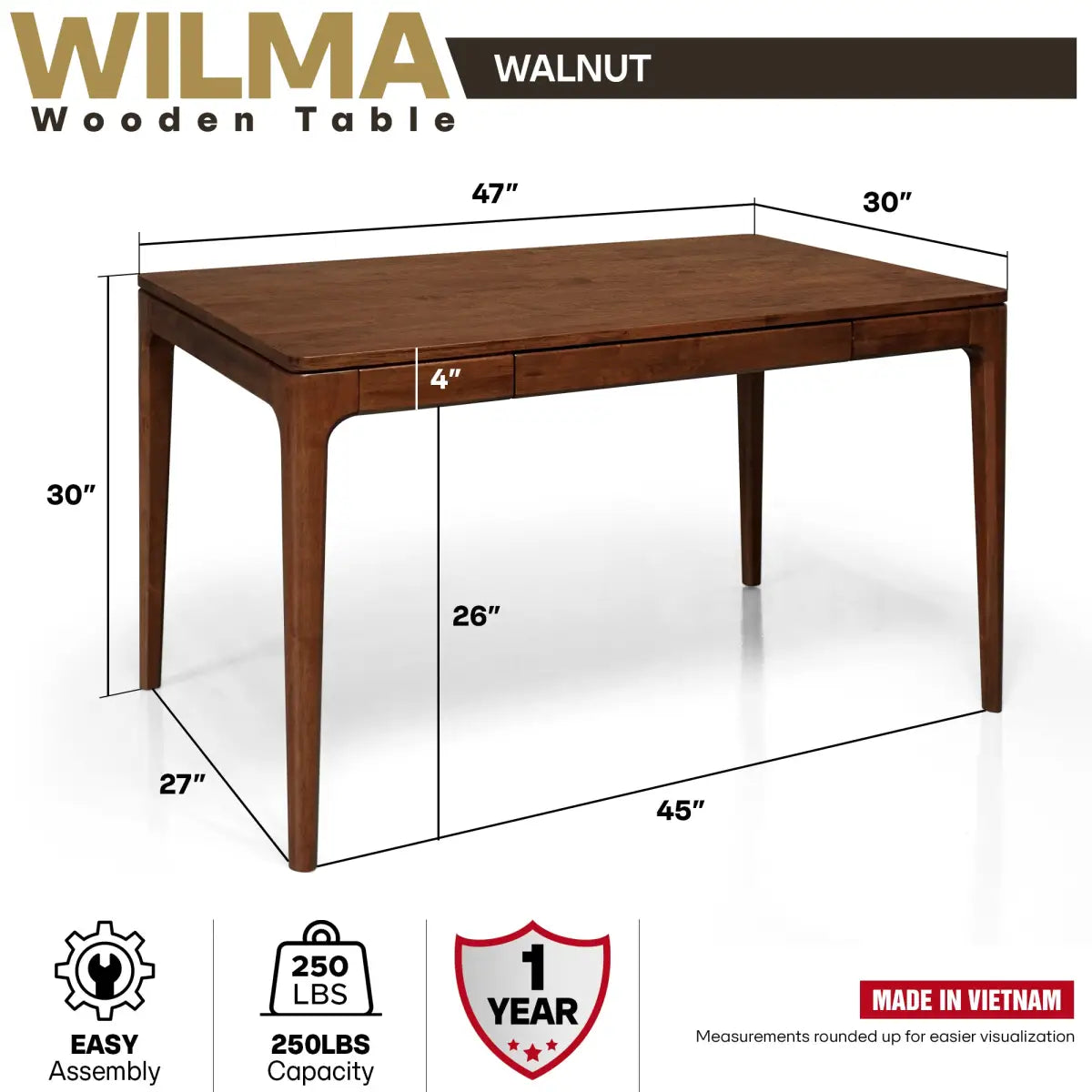 Wilma 48’’ Rubber Wood Desk - Megsu