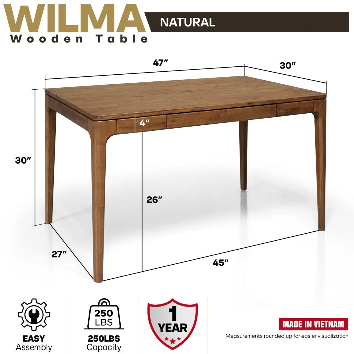 Wilma 48’’ Rubber Wood Desk - Megsu