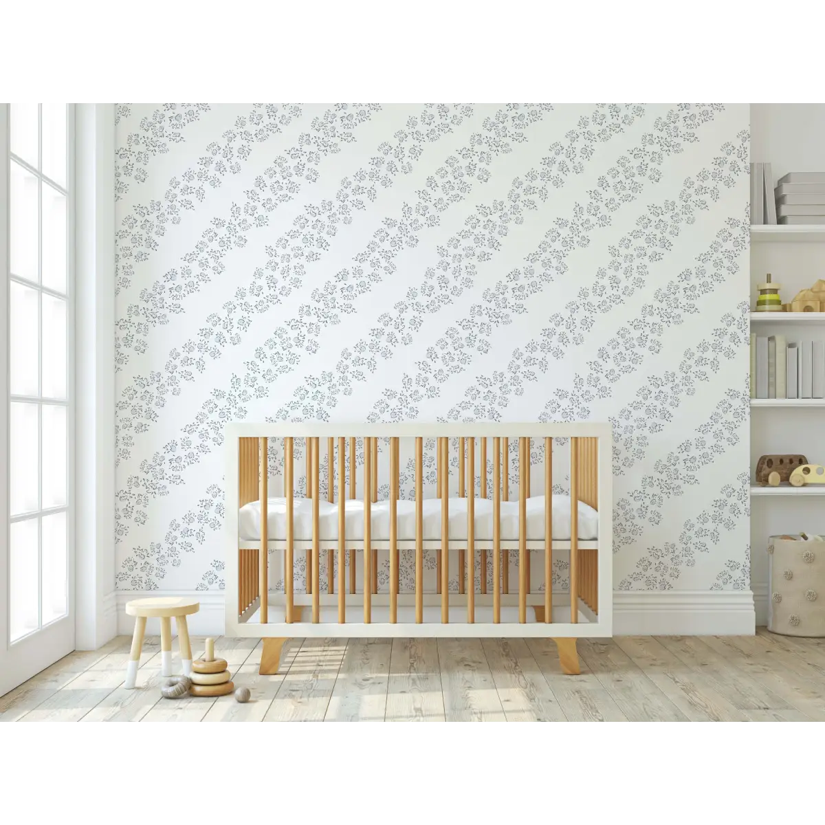 Winnie Wallpaper - Floral Diagonal Stripe - by Melissa Johnson Design - Loomwell Home Goods