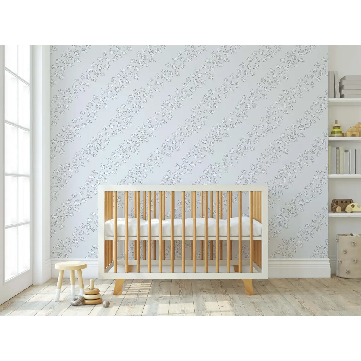 Winnie Wallpaper - Floral Diagonal Stripe - by Melissa Johnson Design - Loomwell Home Goods