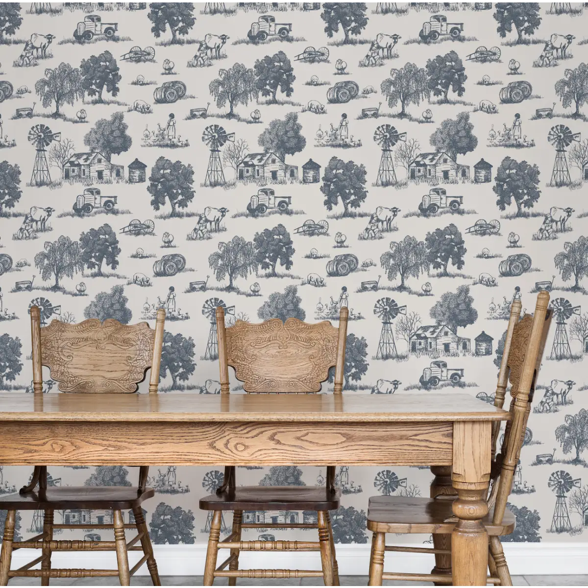 Winona Wallpaper - Farm Toile - Line Drawings by Hannah Langford Design - Loomwell Home Goods