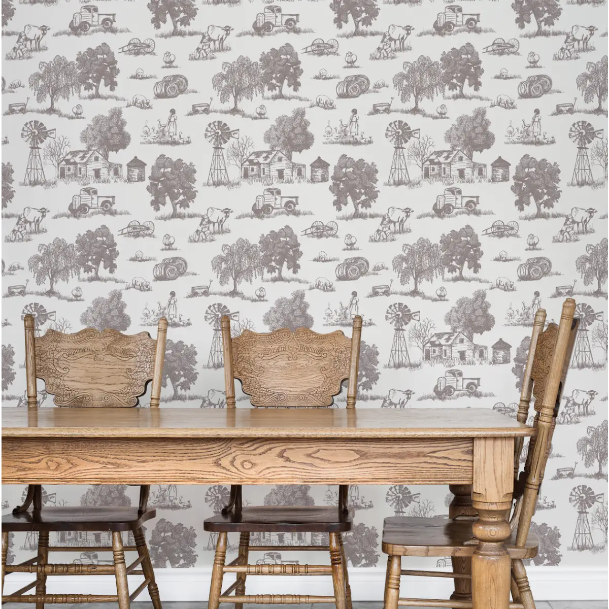 Winona Wallpaper - Farm Toile - Line Drawings by Hannah Langford Design - Loomwell Home Goods