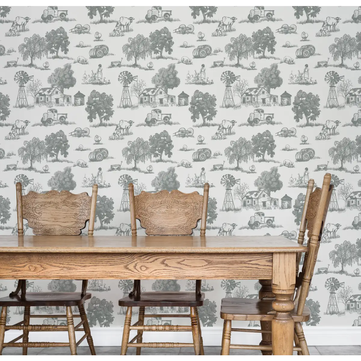Winona Wallpaper - Farm Toile - Line Drawings by Hannah Langford Design - Loomwell Home Goods