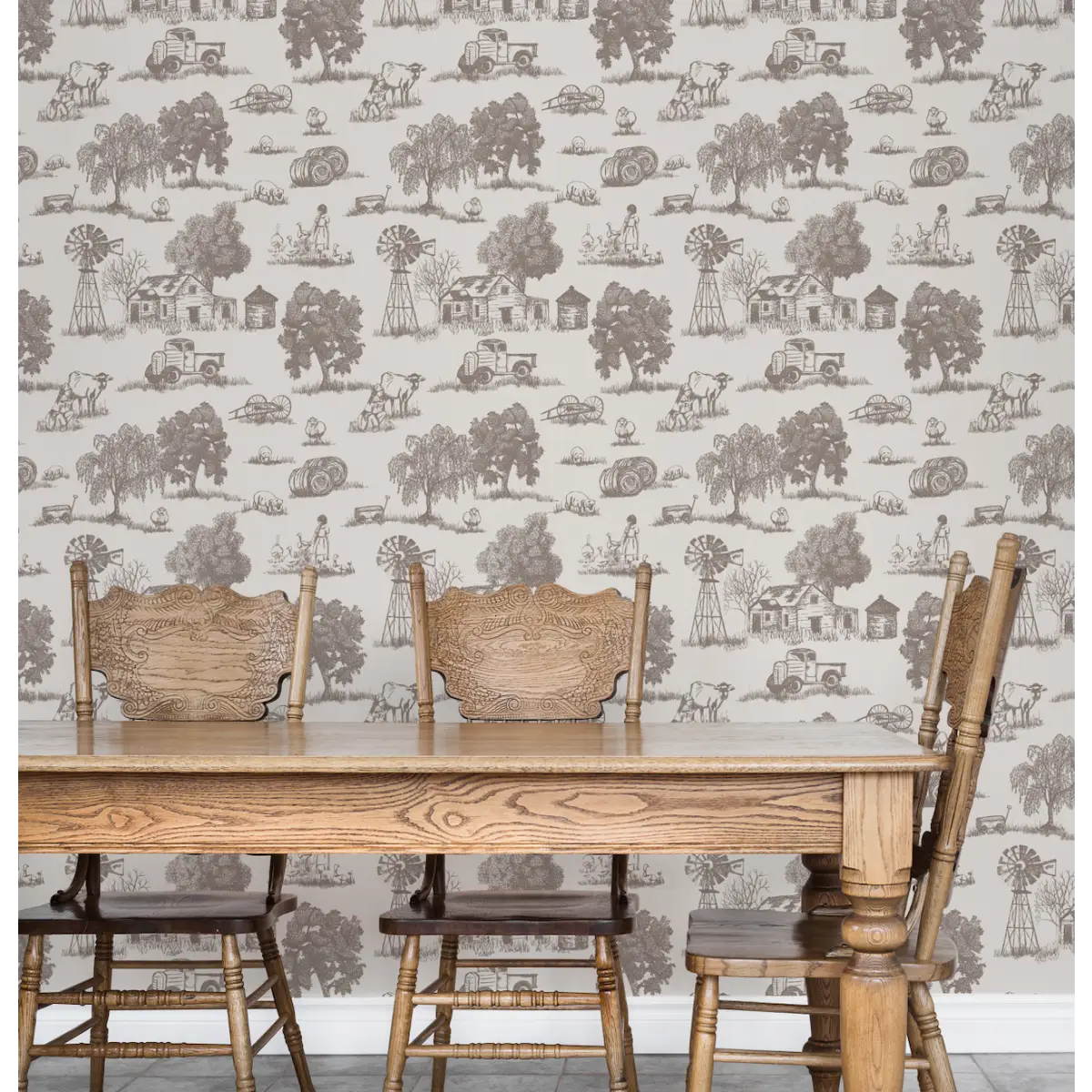 Winona Wallpaper - Farm Toile - Line Drawings by Hannah Langford Design - Loomwell Home Goods