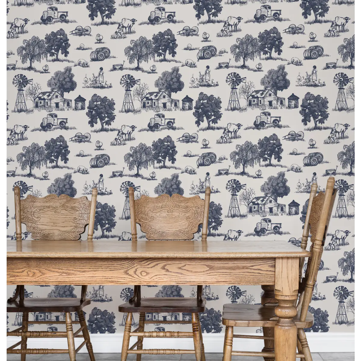 Winona Wallpaper - Farm Toile - Line Drawings by Hannah Langford Design - Loomwell Home Goods