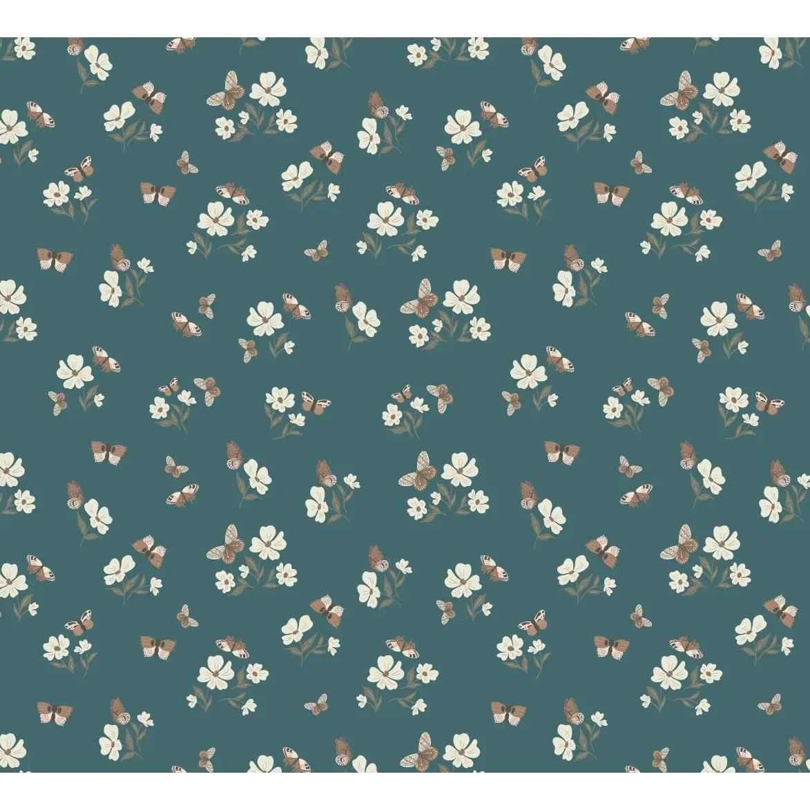 Winslie Wallpaper - Flowers and Butterflies - by Danelys Sidron - Sample 1 foot by 1 foot / Teal - Loomwell Home Goods