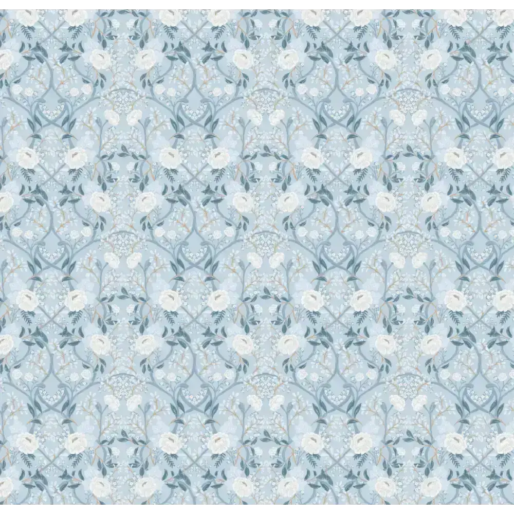 Winslow Wallpaper - Art Deco Floral - by Beeky Illustration - Sample 1 foot by 1 foot / Dusty Blue - Loomwell Home Goods