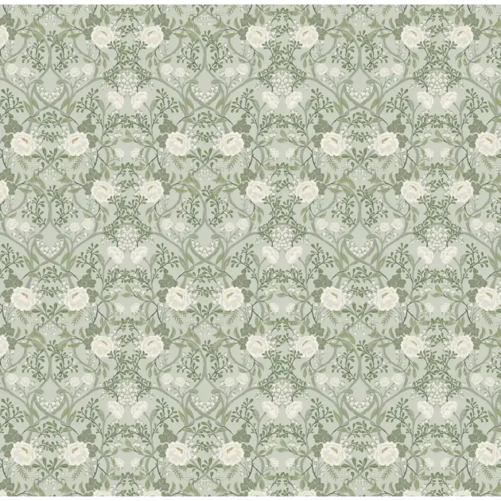 Winslow Wallpaper - Art Deco Floral - by Beeky Illustration - Sample 1 foot by 1 foot / Dark Green - Loomwell Home Goods