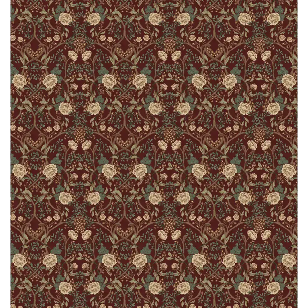Winslow Wallpaper - Art Deco Floral - by Beeky Illustration - Sample 1 foot by 1 foot / Red - Loomwell Home Goods