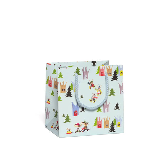 Holiday Gift Bag - Winter Bunny Scene - Small - Red Cap Cards
