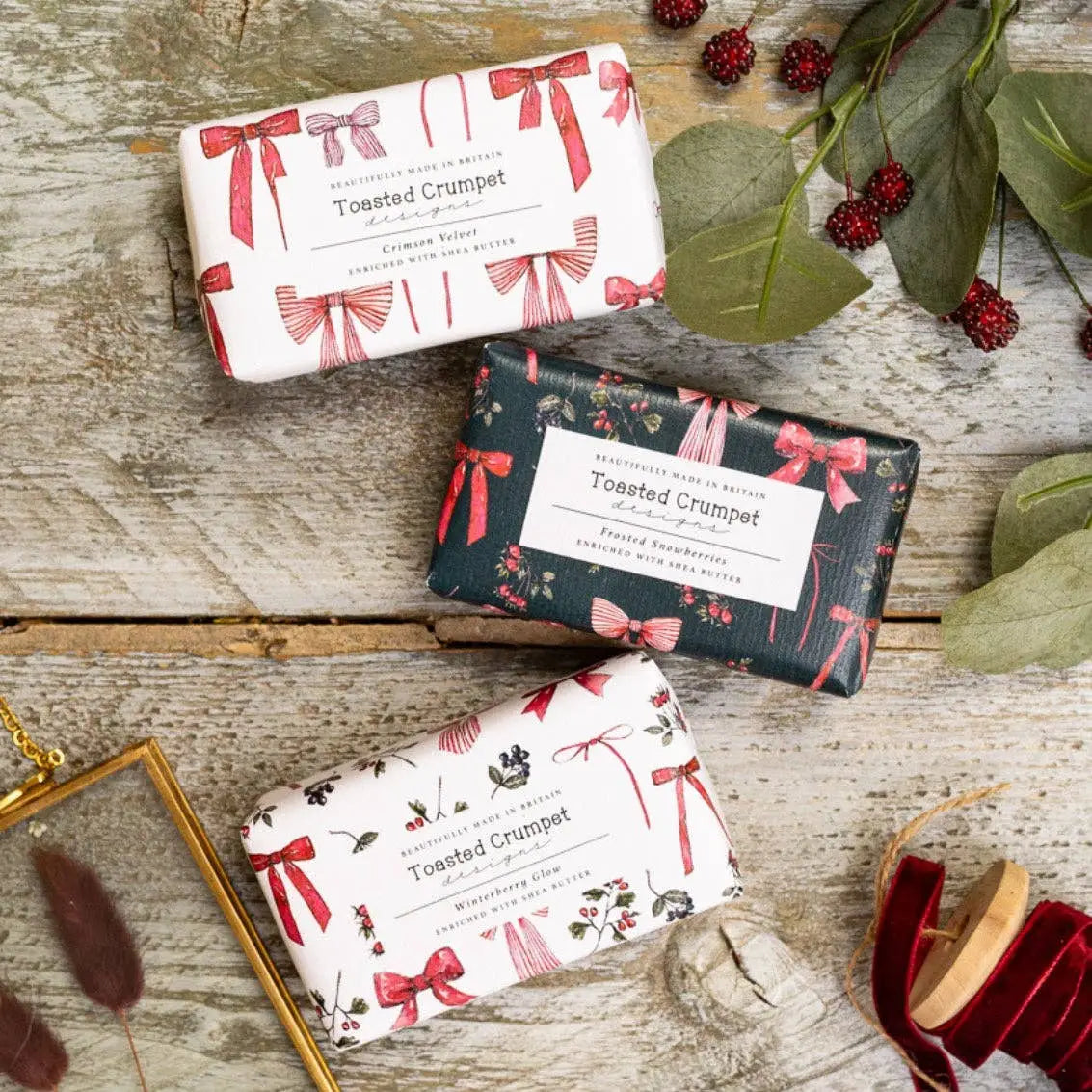 Luxury Bar Soap - Winterberry Glow - Bows & Berries - Toasted Crumpet (We Pay All US Duties & Tariffs)
