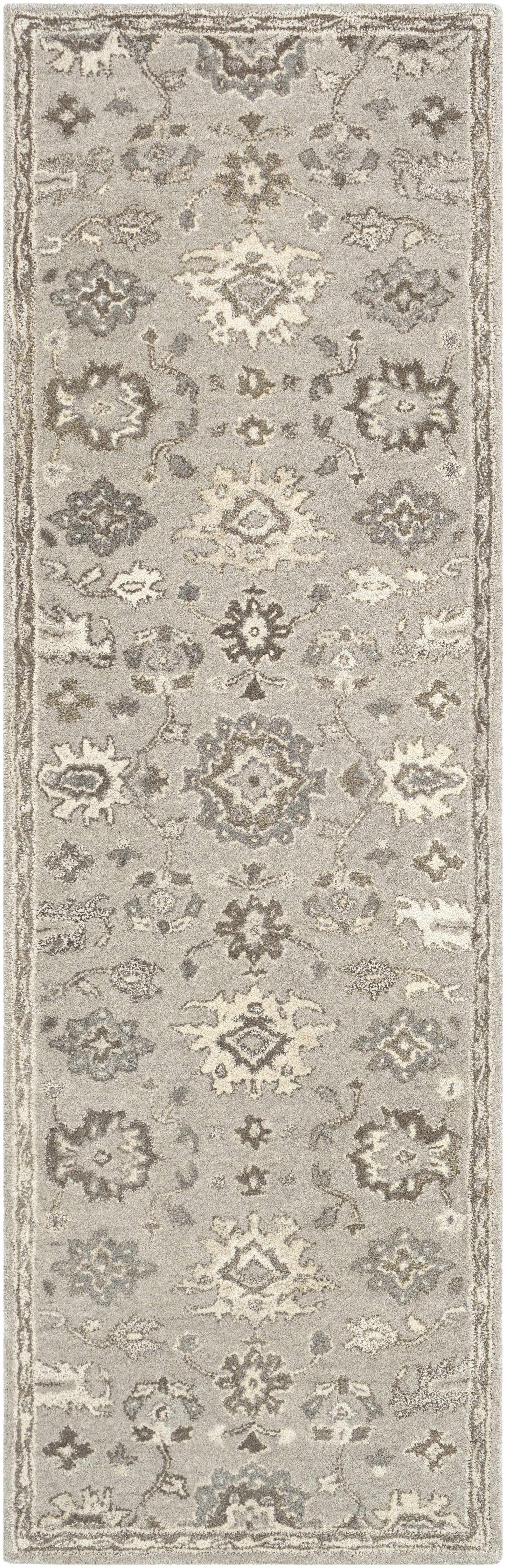 Gray Beige Traditional Thick Wool Rug - 2’6’’ x 8’ Runner - Boutique Rugs