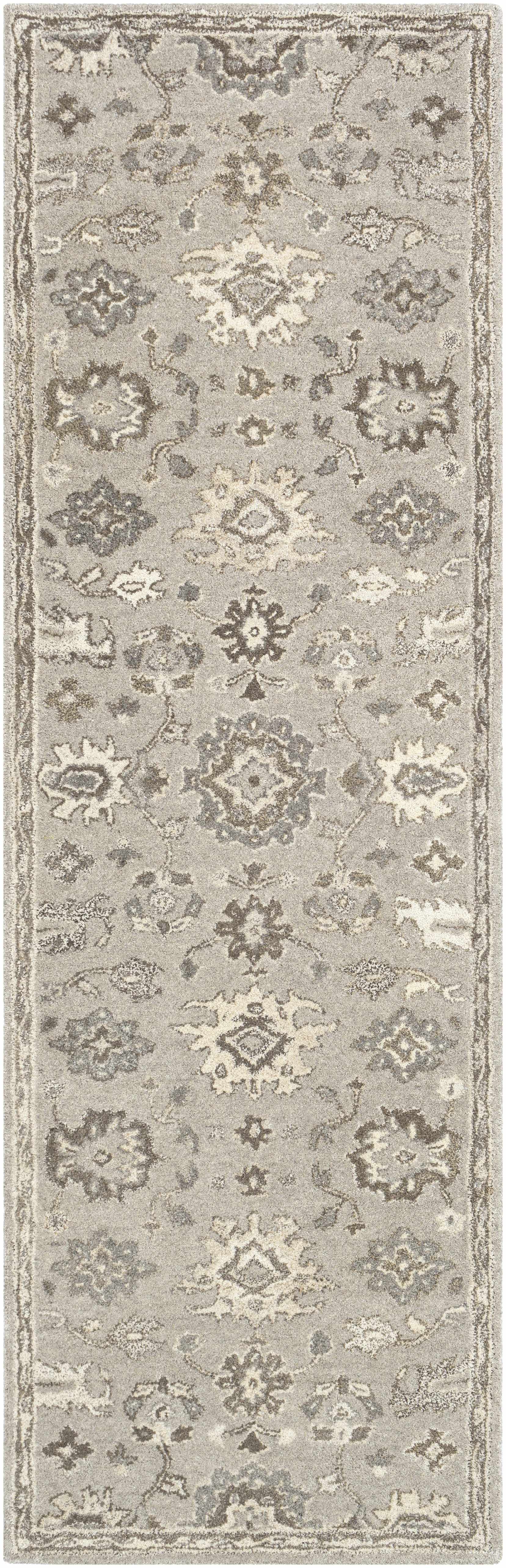 Gray Beige Traditional Thick Wool Rug - 2’6’’ x 8’ Runner - Boutique Rugs