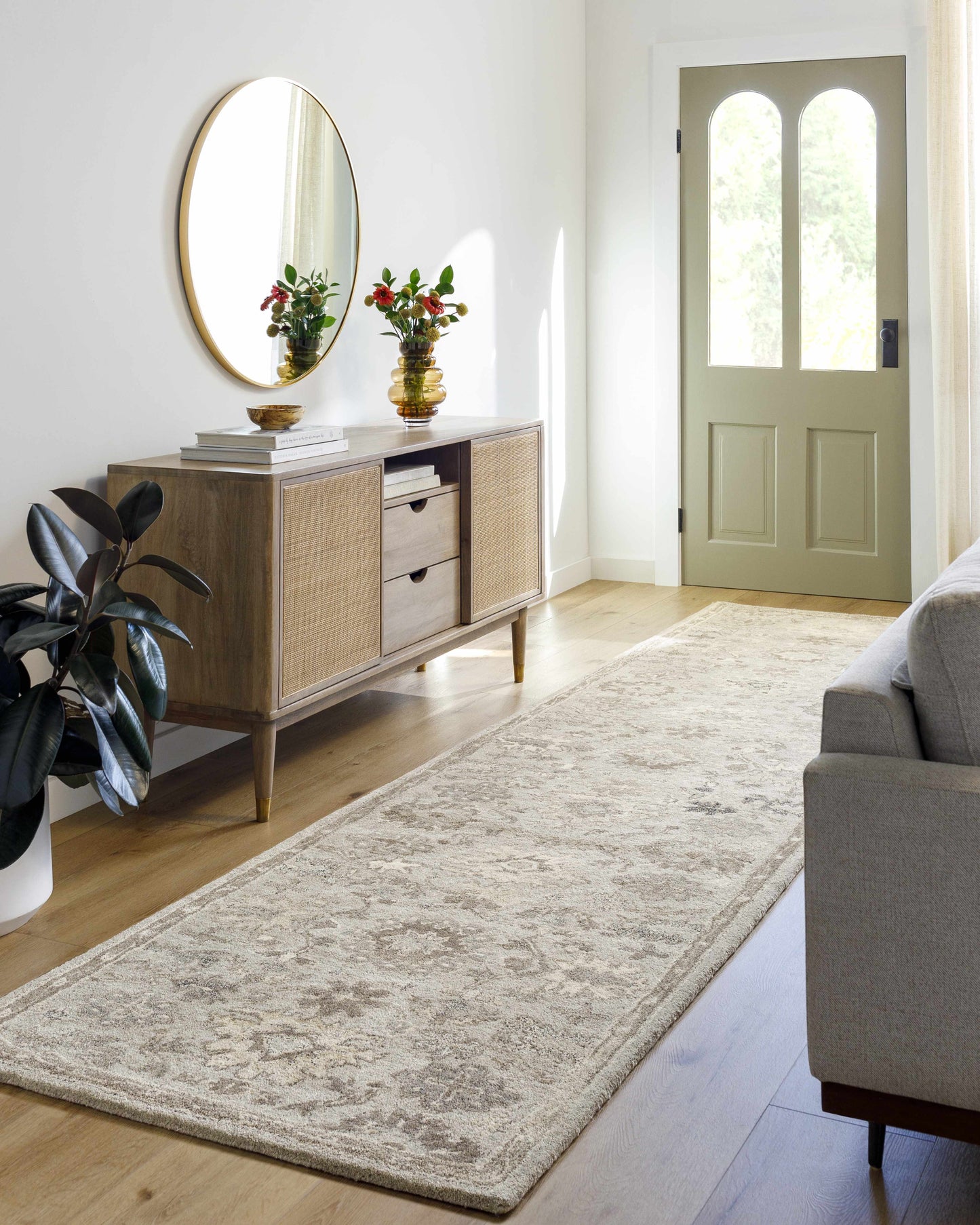 Gray Beige Traditional Thick Wool Rug - 3’ x 12’ Runner - Boutique Rugs