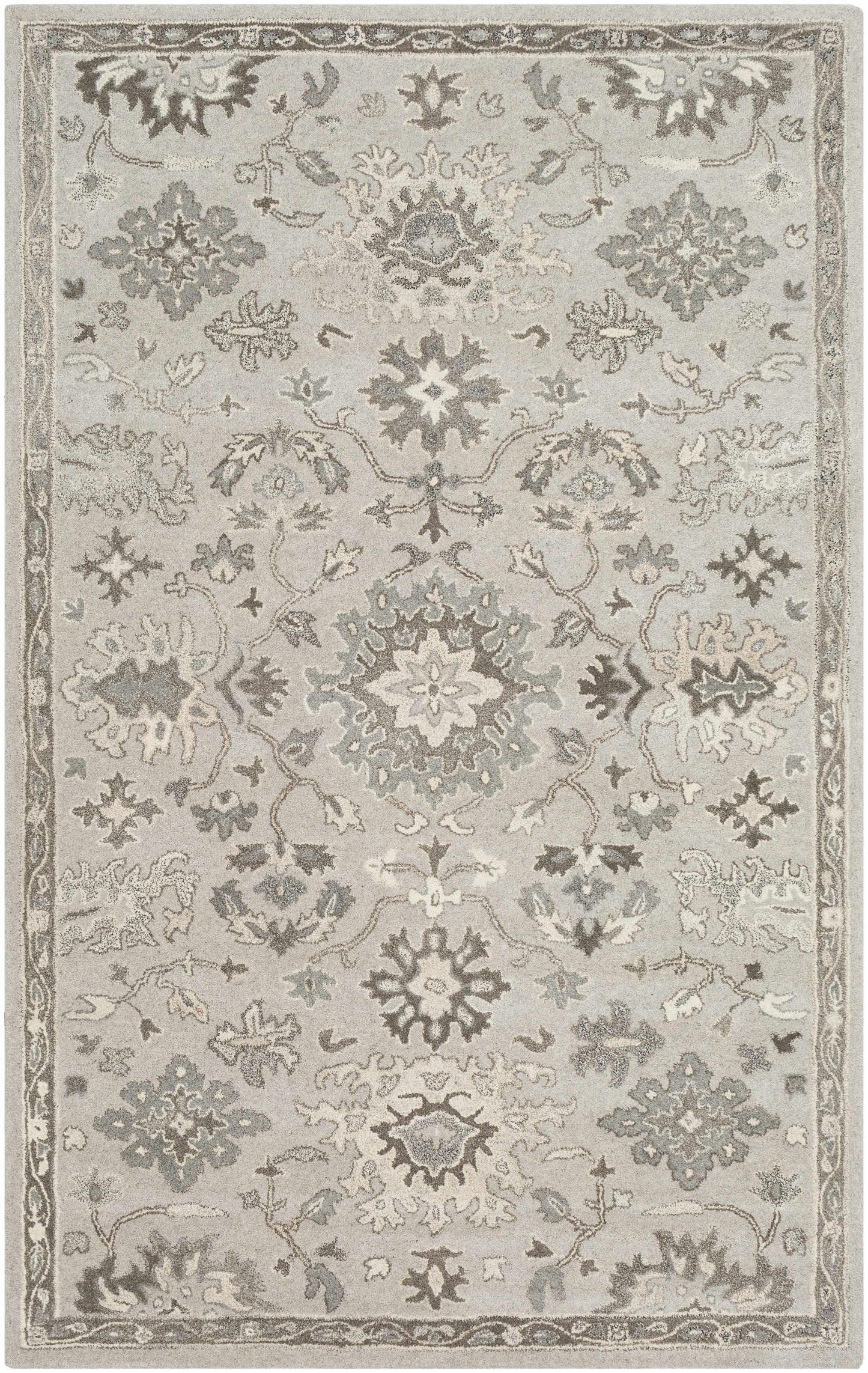 Gray Beige Traditional Thick Wool Rug - 5’ x 8’ Rectangle - Boutique Rugs