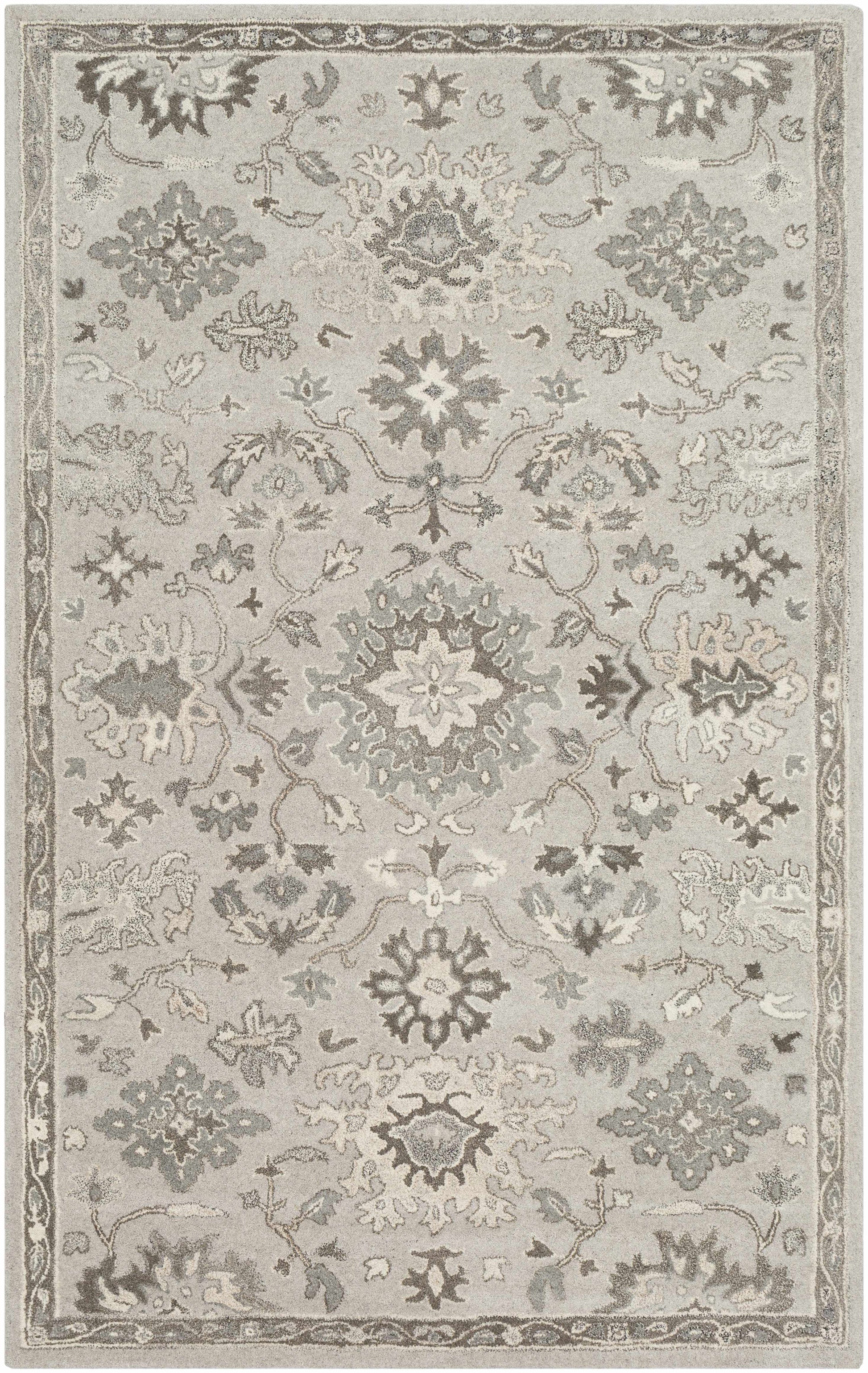 Gray Beige Traditional Thick Wool Rug - 5’ x 8’ Rectangle - Boutique Rugs