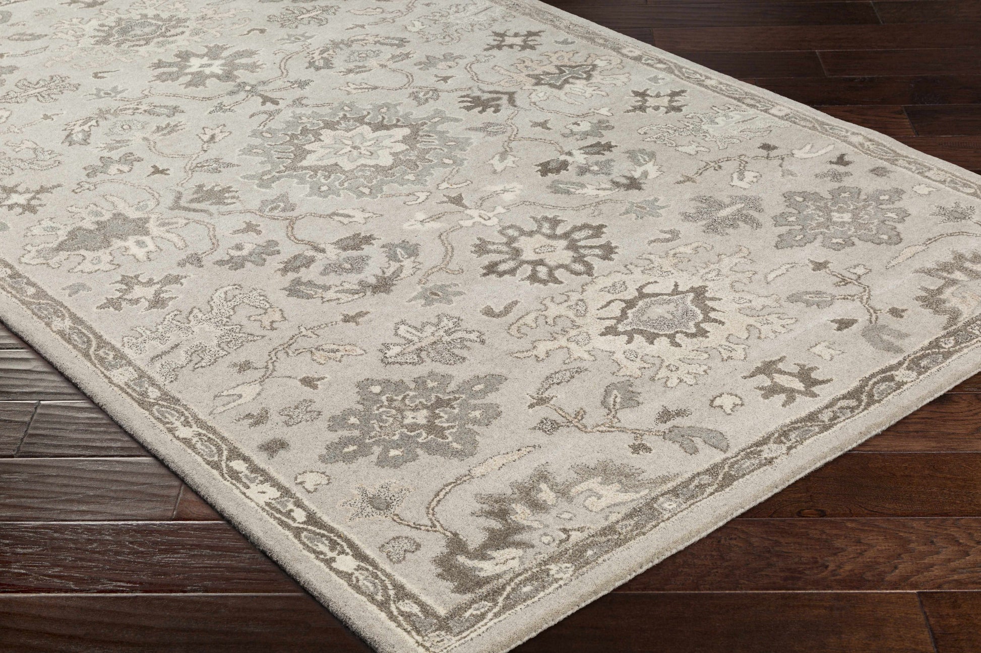 Gray Beige Traditional Thick Wool Rug - Boutique Rugs