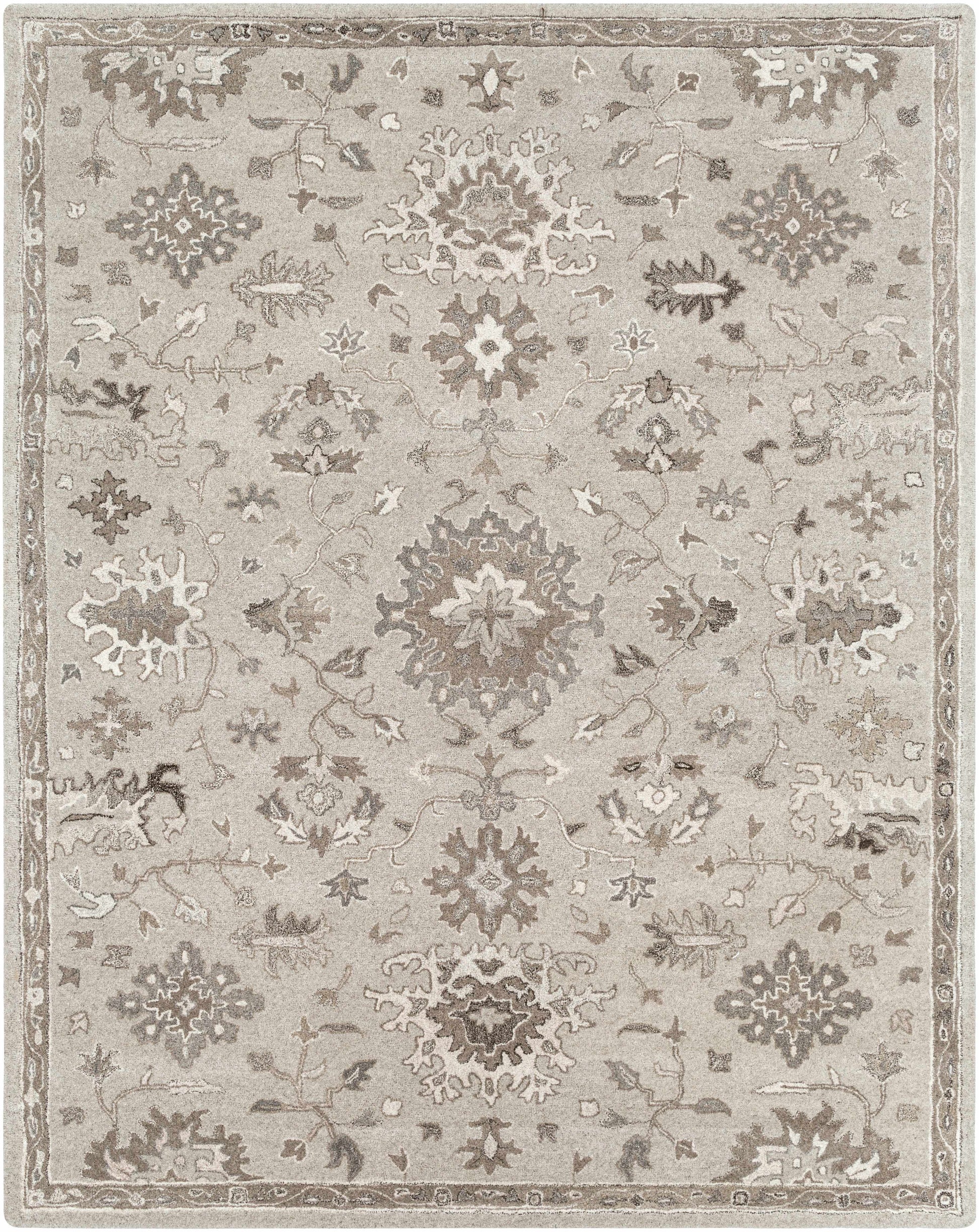 Gray Beige Traditional Thick Wool Rug - 7’6’’ x 9’6’’ Rectangle - Boutique Rugs