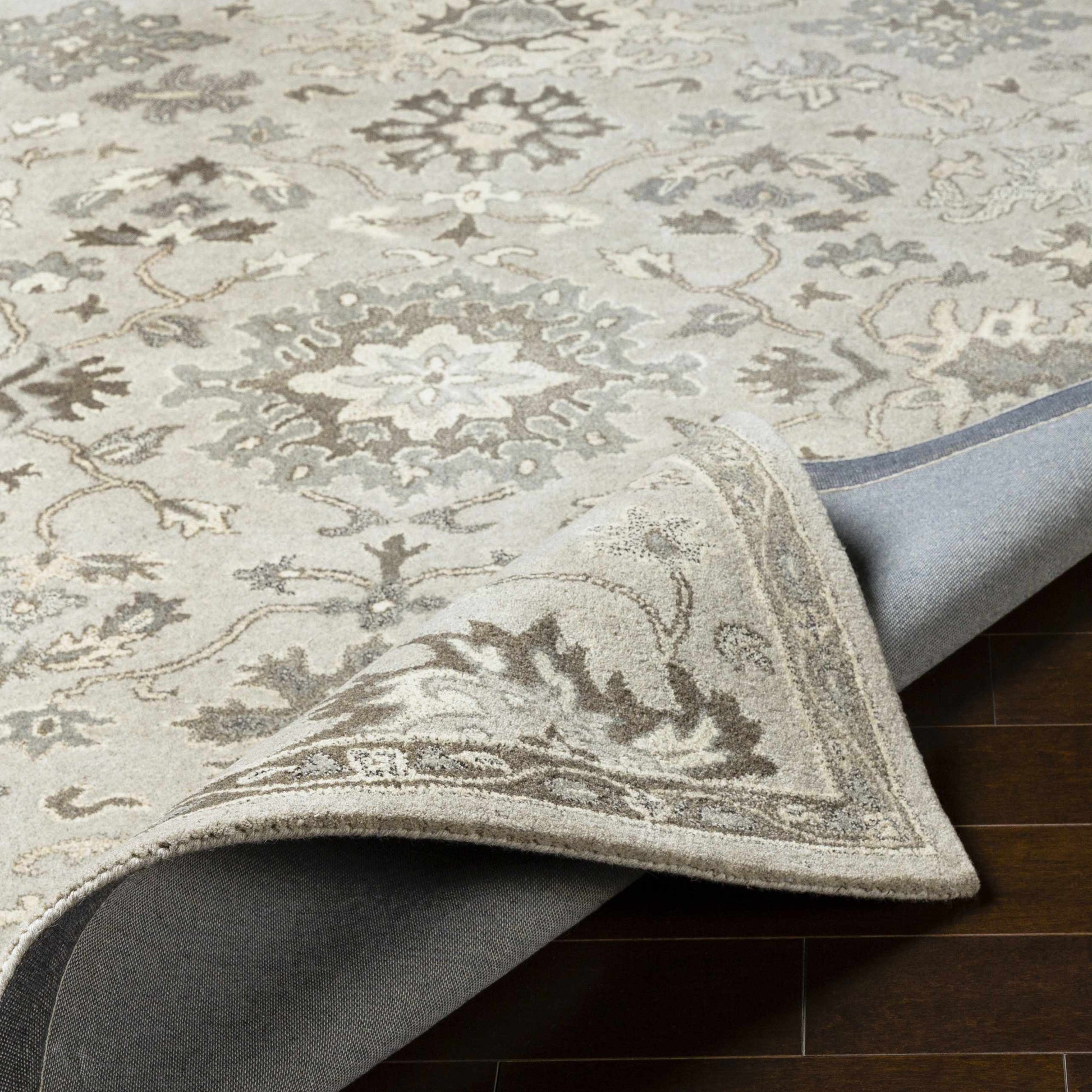 Gray Beige Traditional Thick Wool Rug - Boutique Rugs