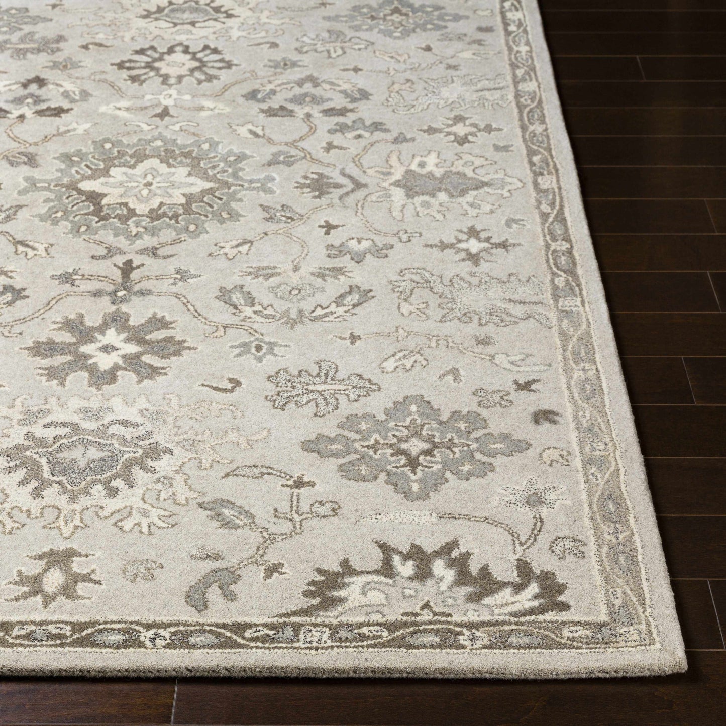 Gray Beige Traditional Thick Wool Rug - Boutique Rugs