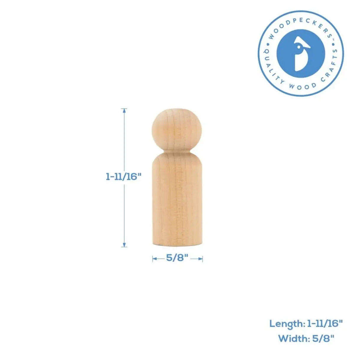 Wood Peg Doll 1-3/4’’ - Woodpeckers Crafts