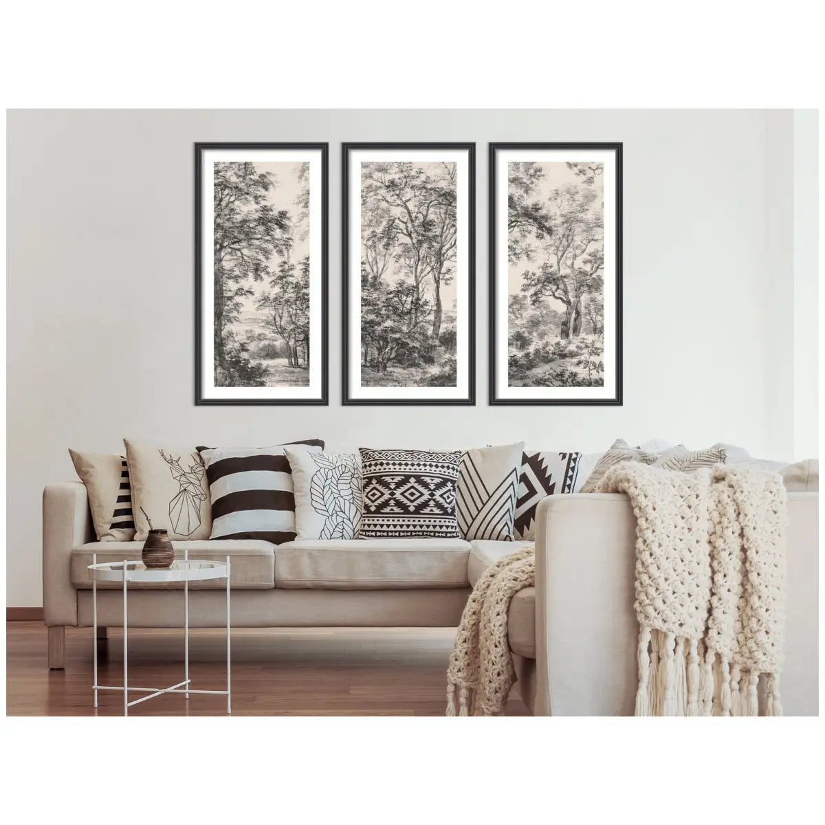 Framed Art Print Set of 3 - Wooded Landscape after 1648 Antonie Waterloo Linen Panel - kateandlaurel
