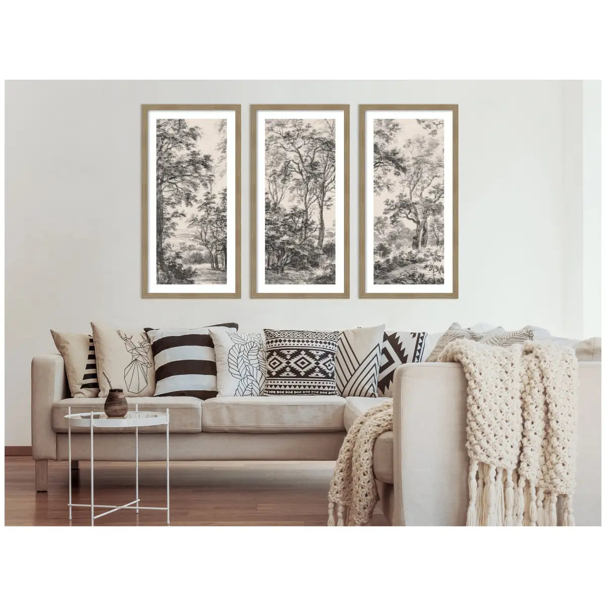 Framed Art Print Set of 3 - Wooded Landscape after 1648 Antonie Waterloo Linen Panel - kateandlaurel