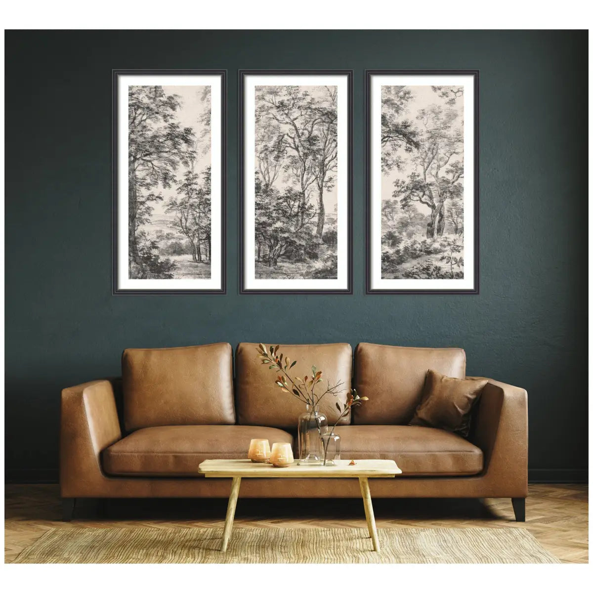 Framed Art Print Set of 3 - Wooded Landscape after 1648 Antonie Waterloo Linen Panel - kateandlaurel