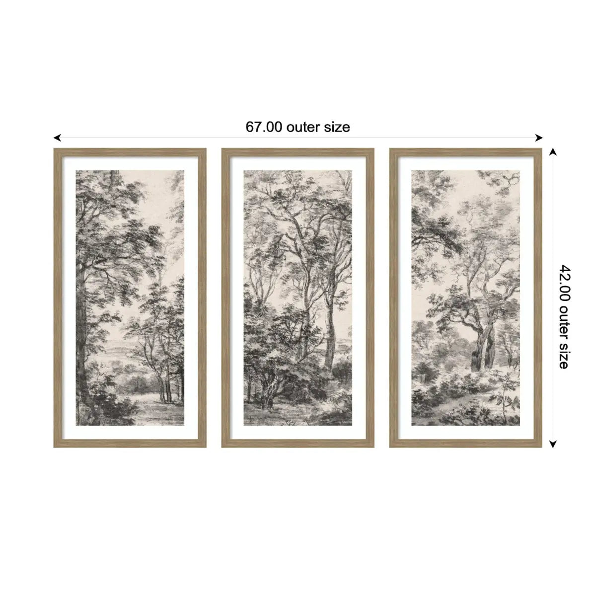 Framed Art Print Set of 3 - Wooded Landscape after 1648 Antonie Waterloo Linen Panel - kateandlaurel