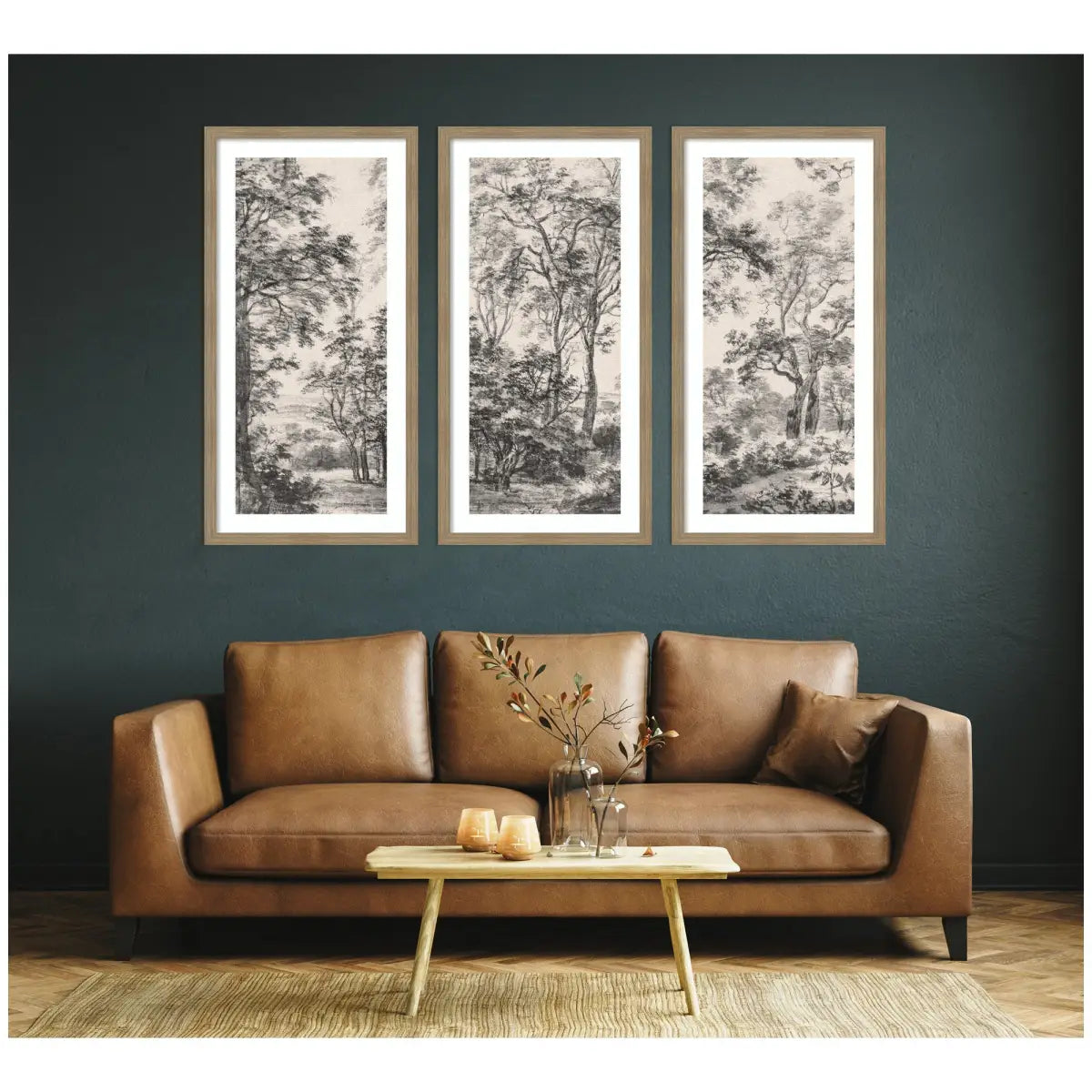 Framed Art Print Set of 3 - Wooded Landscape after 1648 Antonie Waterloo Linen Panel - kateandlaurel