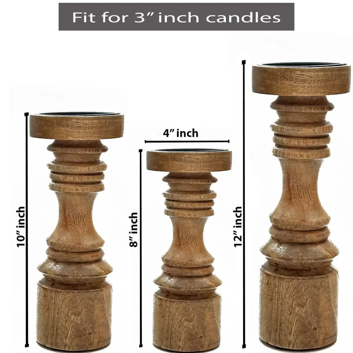 Wooden Candle Holder Modern - Set of 3 - Perilla Home