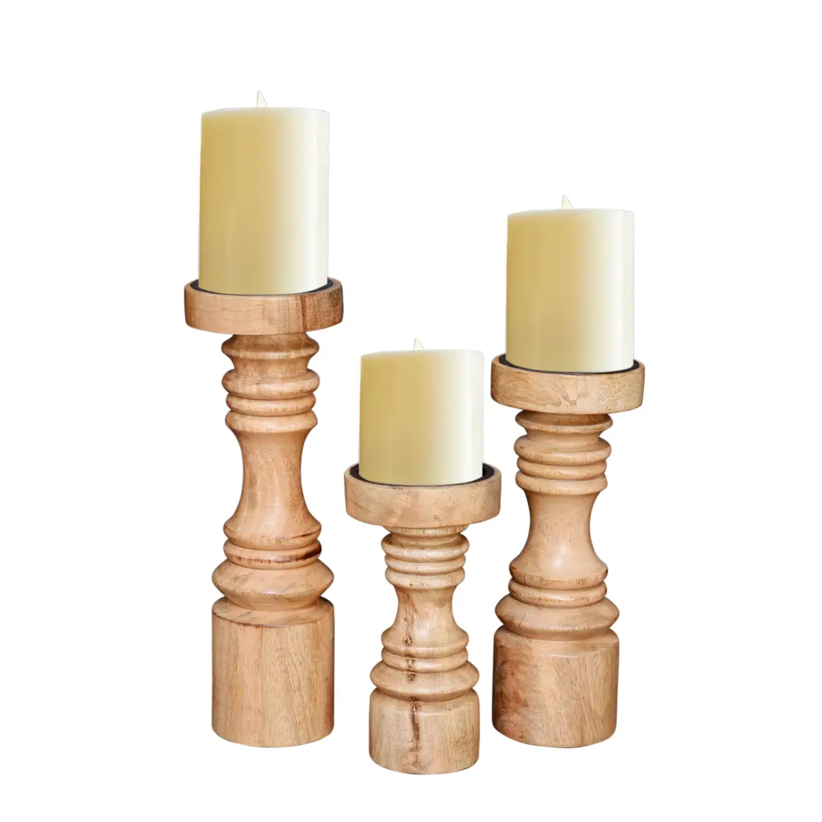 Wooden Candle Holder Modern - Set of 3 - Perilla Home