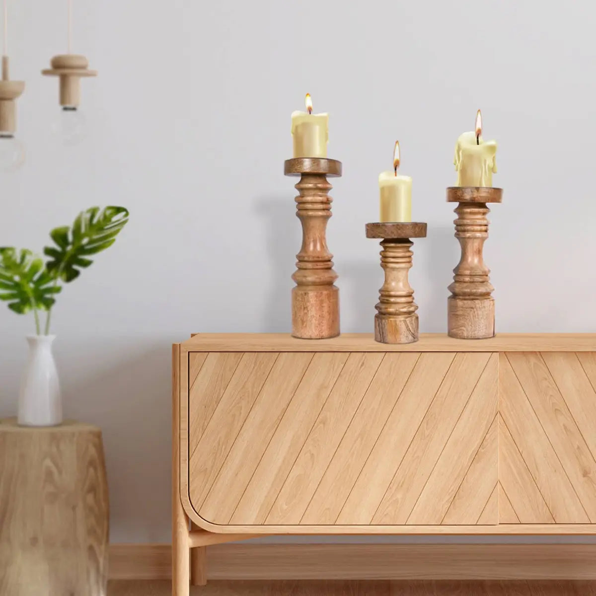 Wooden Candle Holder Modern - Set of 3 - Perilla Home