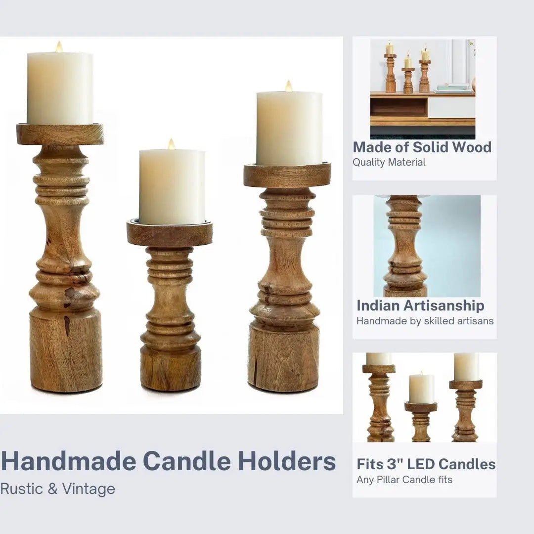 Wooden Candle Holder Modern - Set of 3 - Perilla Home