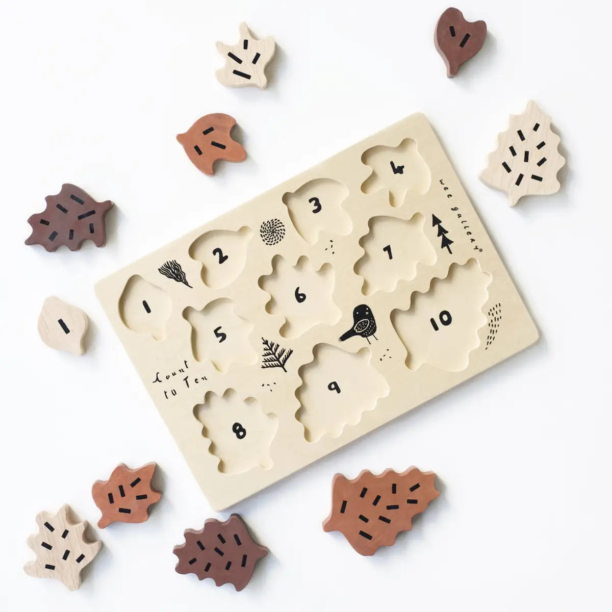 Wooden Tray Puzzle - Count to 10 Leaves - Wee Gallery