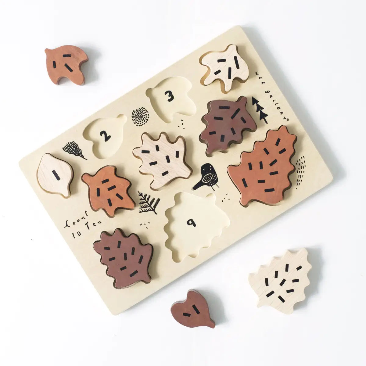 Wooden Tray Puzzle - Count to 10 Leaves - Wee Gallery