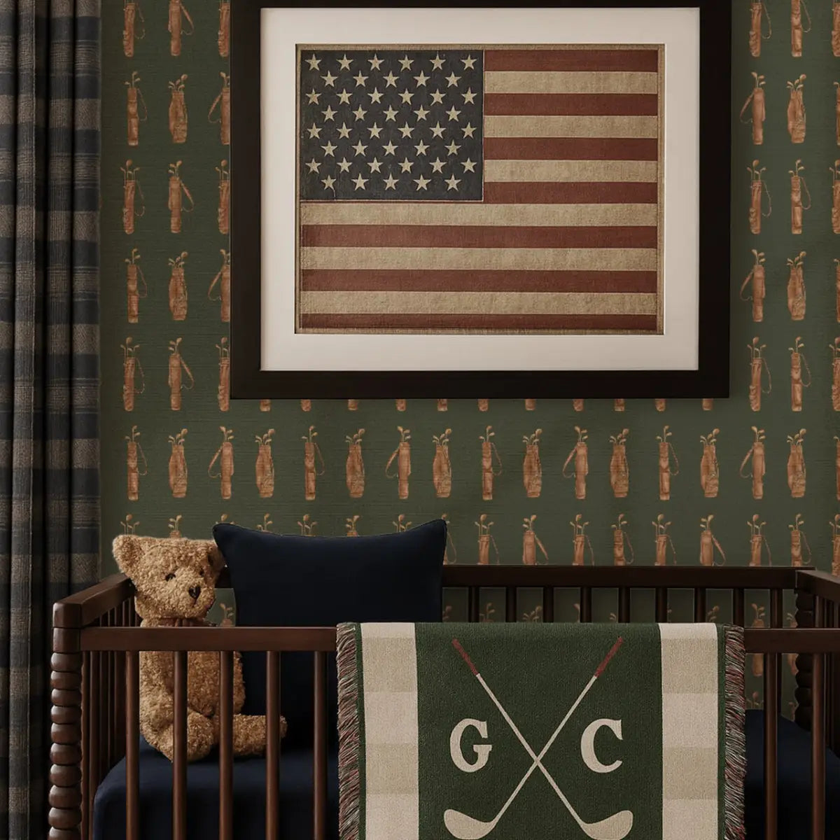 Woods Wallpaper - Vintage Golf Bags - by Hailey Kiefer - Loomwell Home Goods