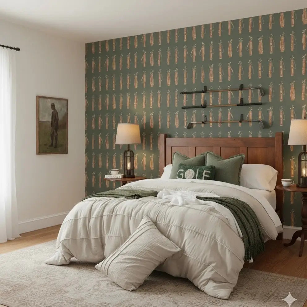 Woods Wallpaper - Vintage Golf Bags - by Hailey Kiefer - Loomwell Home Goods