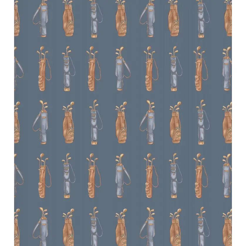 Woods Wallpaper - Vintage Golf Bags - by Hailey Kiefer - Sample 1 foot by 1 foot / Brown and Blue on Navy - Loomwell