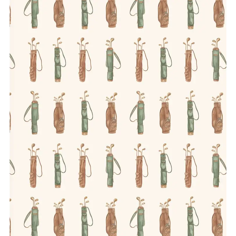 Woods Wallpaper - Vintage Golf Bags - by Hailey Kiefer - Sample 1 foot by 1 foot / Brown and Green on Cream - Loomwell