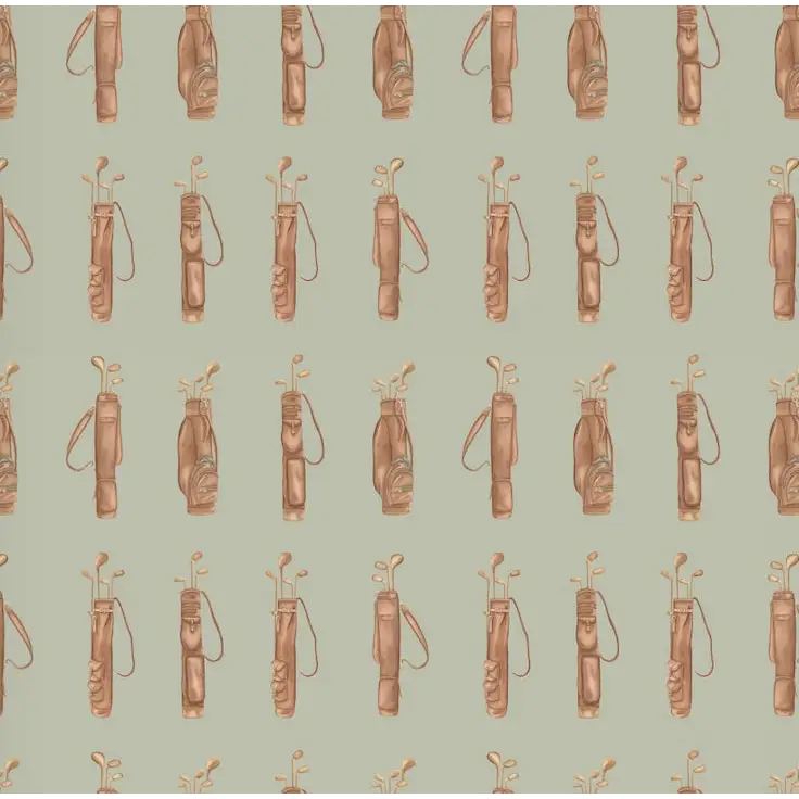 Woods Wallpaper - Vintage Golf Bags - by Hailey Kiefer - Sample 1 foot by 1 foot / Brown on Light Green - Loomwell Home