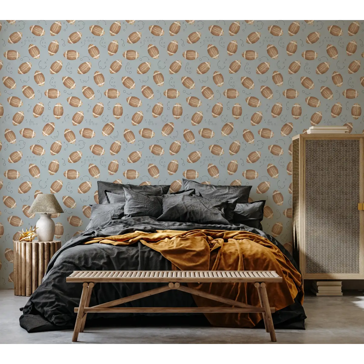Worthy Wallpaper - Footballs - by Hailey Kiefer Designs - Loomwell Home Goods