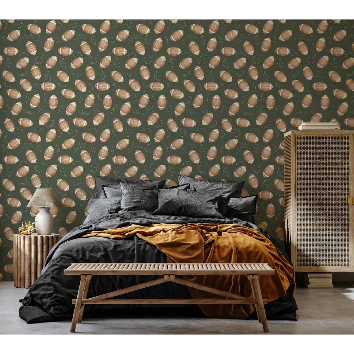Worthy Wallpaper - Footballs - by Hailey Kiefer Designs - Loomwell Home Goods