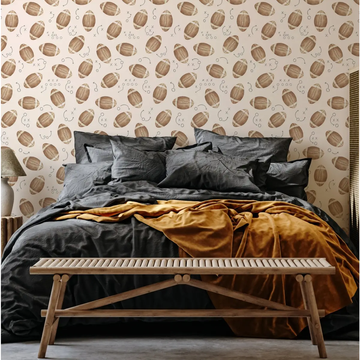 Worthy Wallpaper - Footballs - by Hailey Kiefer Designs - Loomwell Home Goods